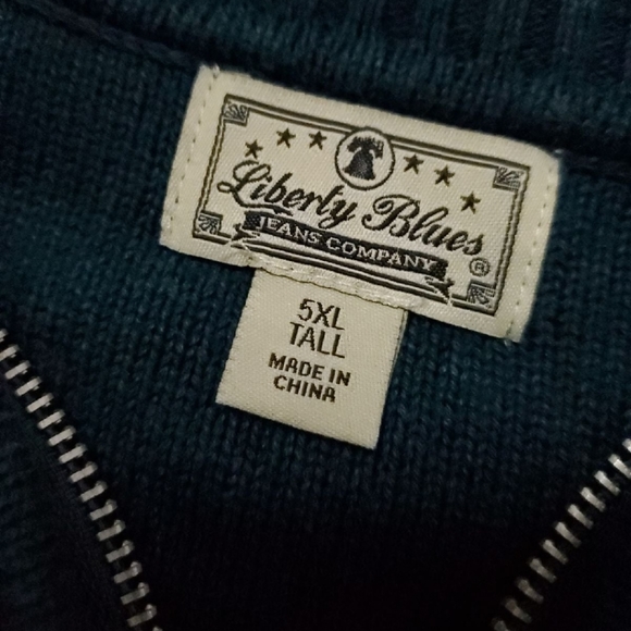 Liberty Blues big and tall mens partial zip teal sweater 5xl - Picture 3 of 4